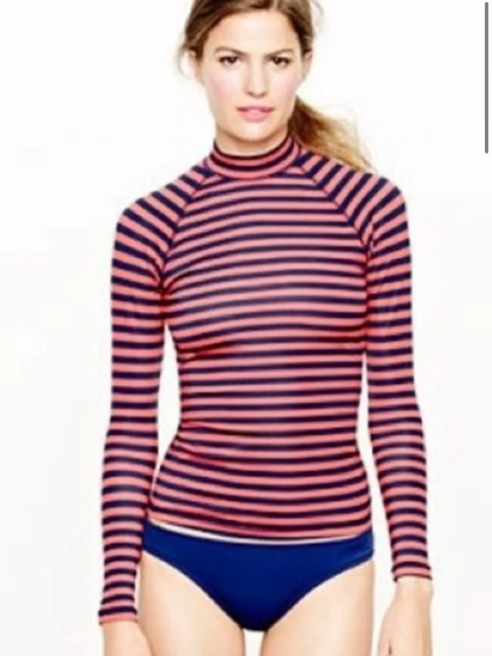 J. Crew Red & Navy Stripe Swimsuit Rashguard Top & Bikini Bottom